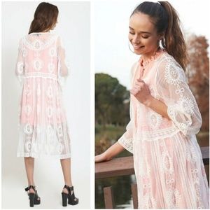 Off-white floral lace kimono